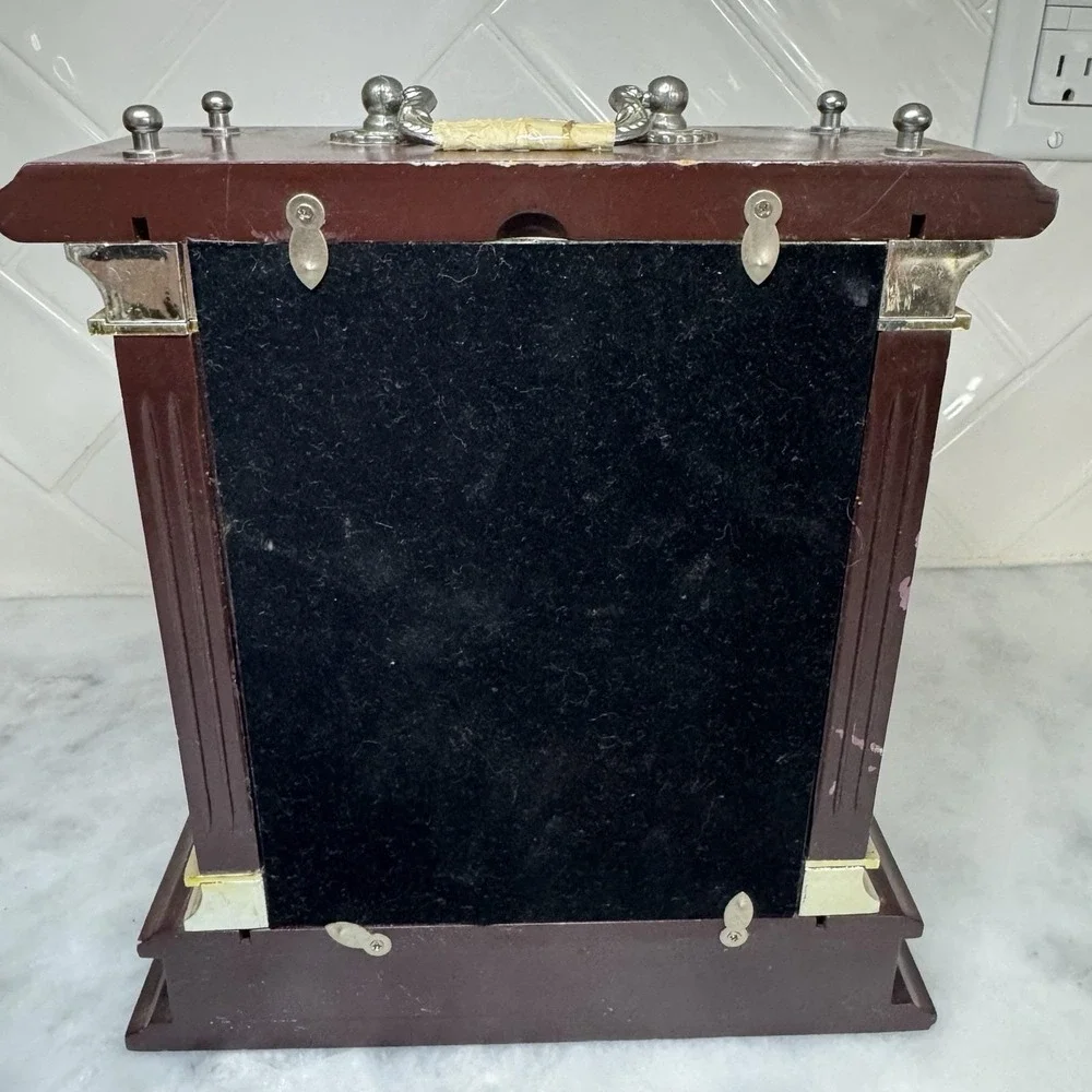 Wallace Silversmiths Quartz Mantel Clock Wooden Glass Desk Shelf Decor 80s VTG